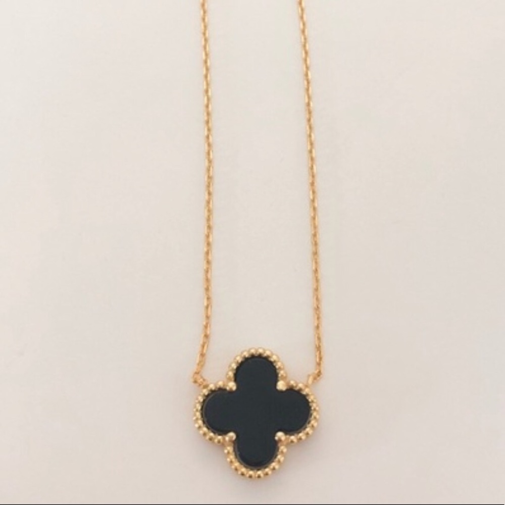 New Dainty Delicate 14k Gold Black Clover Necklace